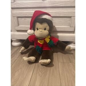 Vtg Curious George Doll Santa Hat Christmas Winter Large Plush RARE
